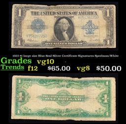 1923 $1 large size Blue Seal Silver Certificate Grades vg+ Signatures Speelman/White