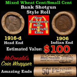 Lincoln Wheat Cent 1c Mixed Roll Orig Brandt McDonalds Wrapper, 1919-d end, 1906 Indian other end