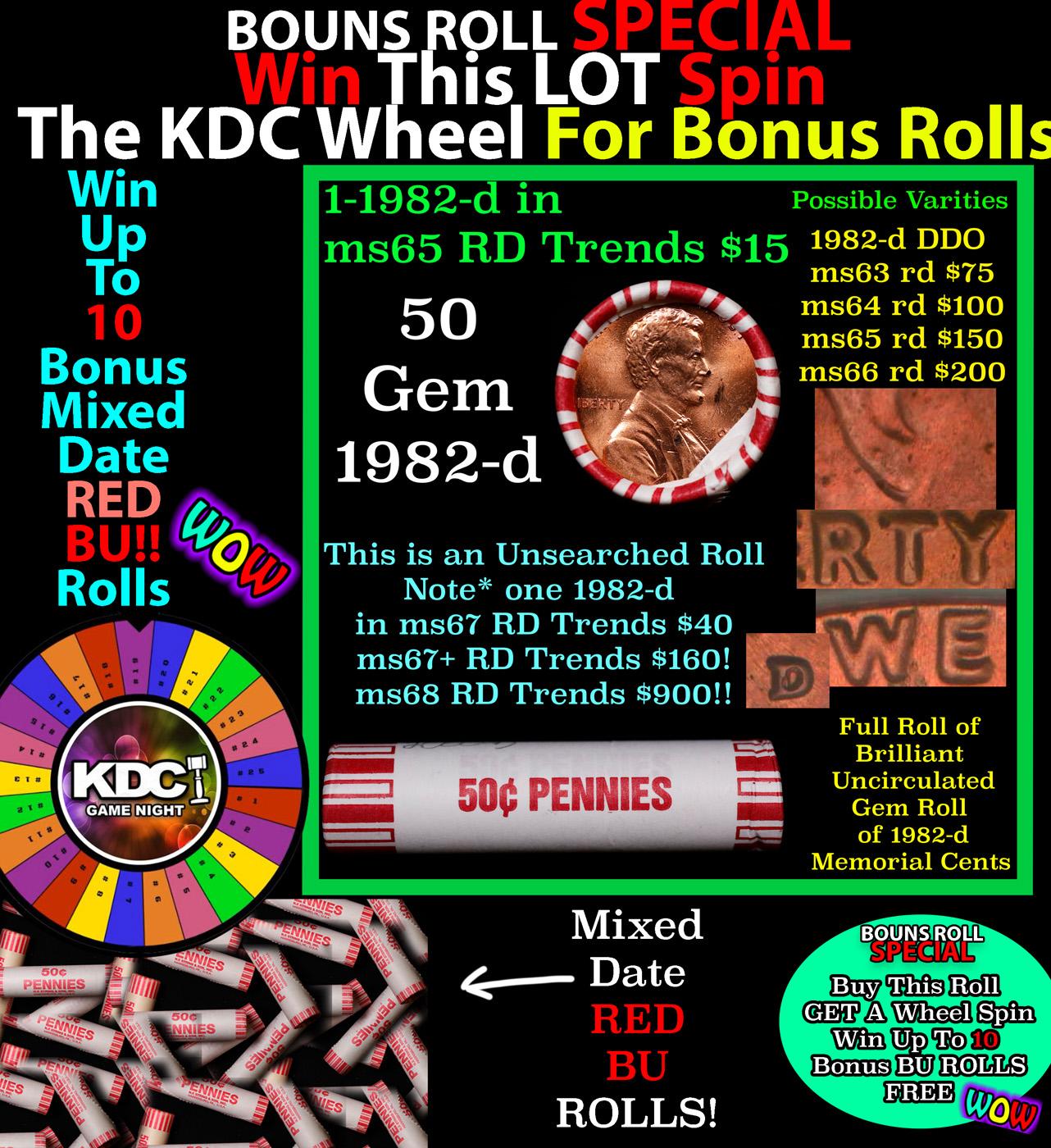 INSANITY The CRAZY Penny Wheel 1000’s won so far, WIN this 1982-d BU RED roll get 1-10 FREE