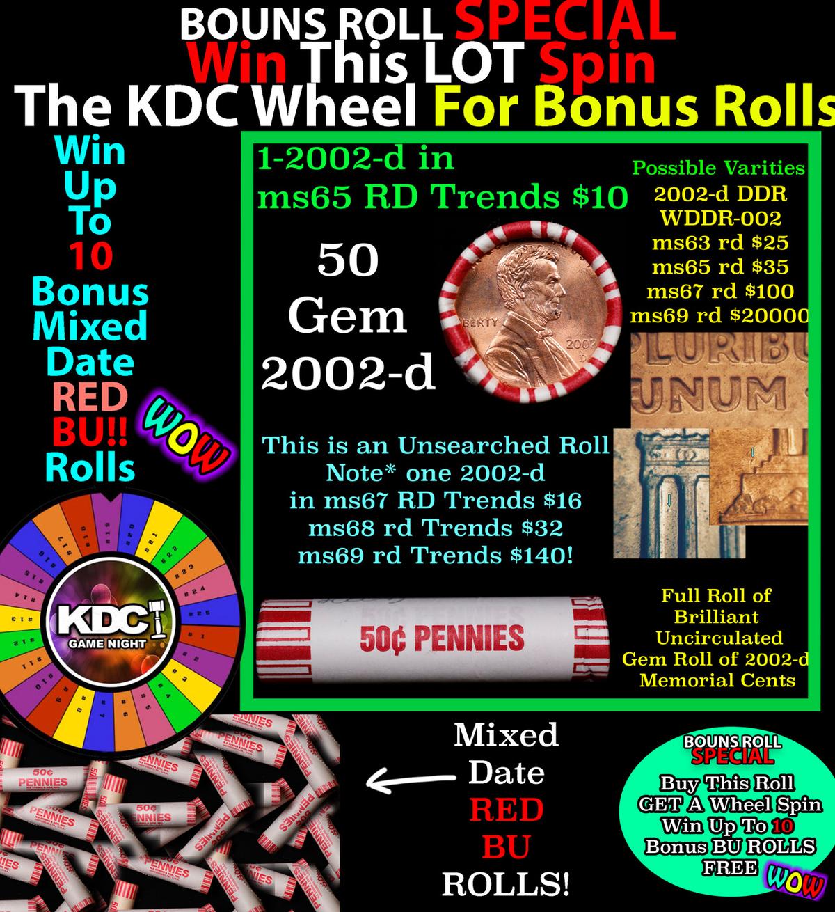 INSANITY The CRAZY Penny Wheel 1000’s won so far, WIN this 2002-d BU RED roll get 1-10 FREE