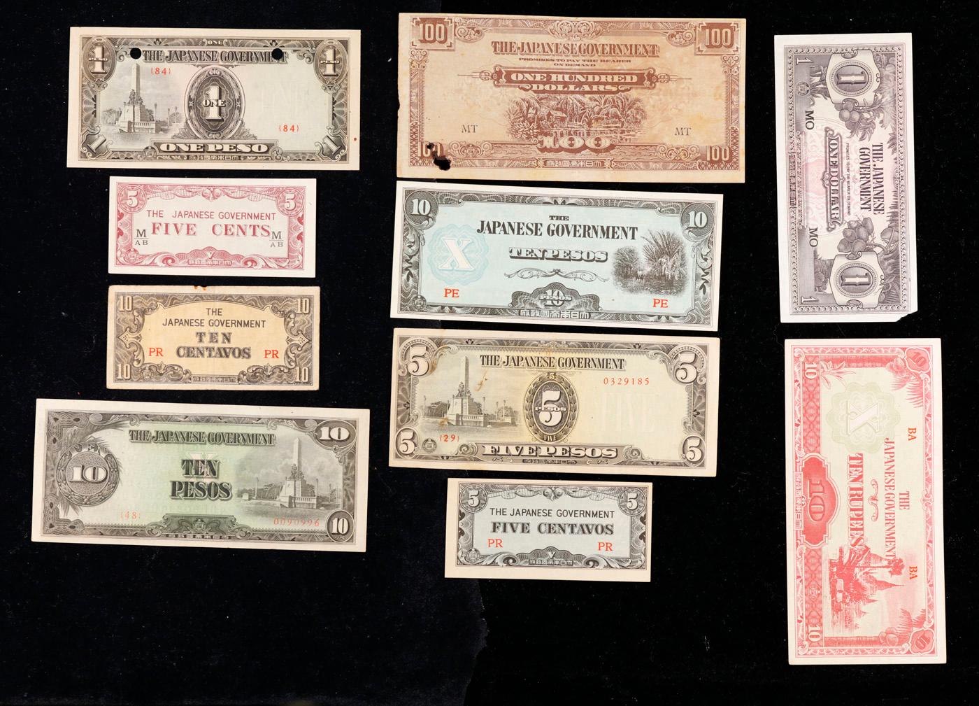 Group of 10x 1940's WWII Japanese invasion "JIM" Money COOL! AU/CU