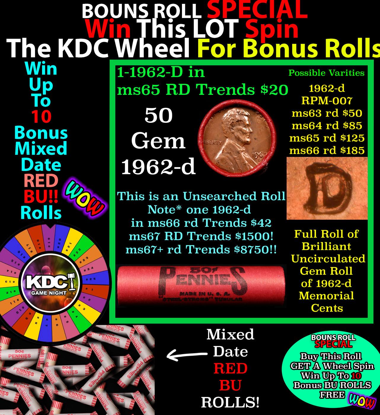 INSANITY The CRAZY Penny Wheel 1000’s won so far, WIN this 1962-d BU RED roll get 1-10 FREE