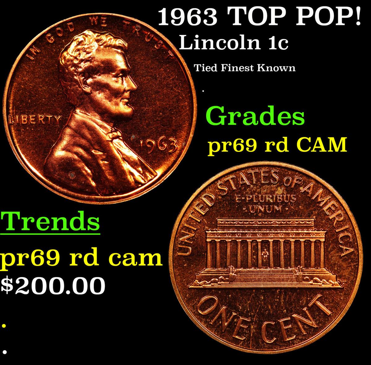 Proof 1963 Lincoln Cent TOP POP! 1c Graded pr69 rd CAM BY SEGS