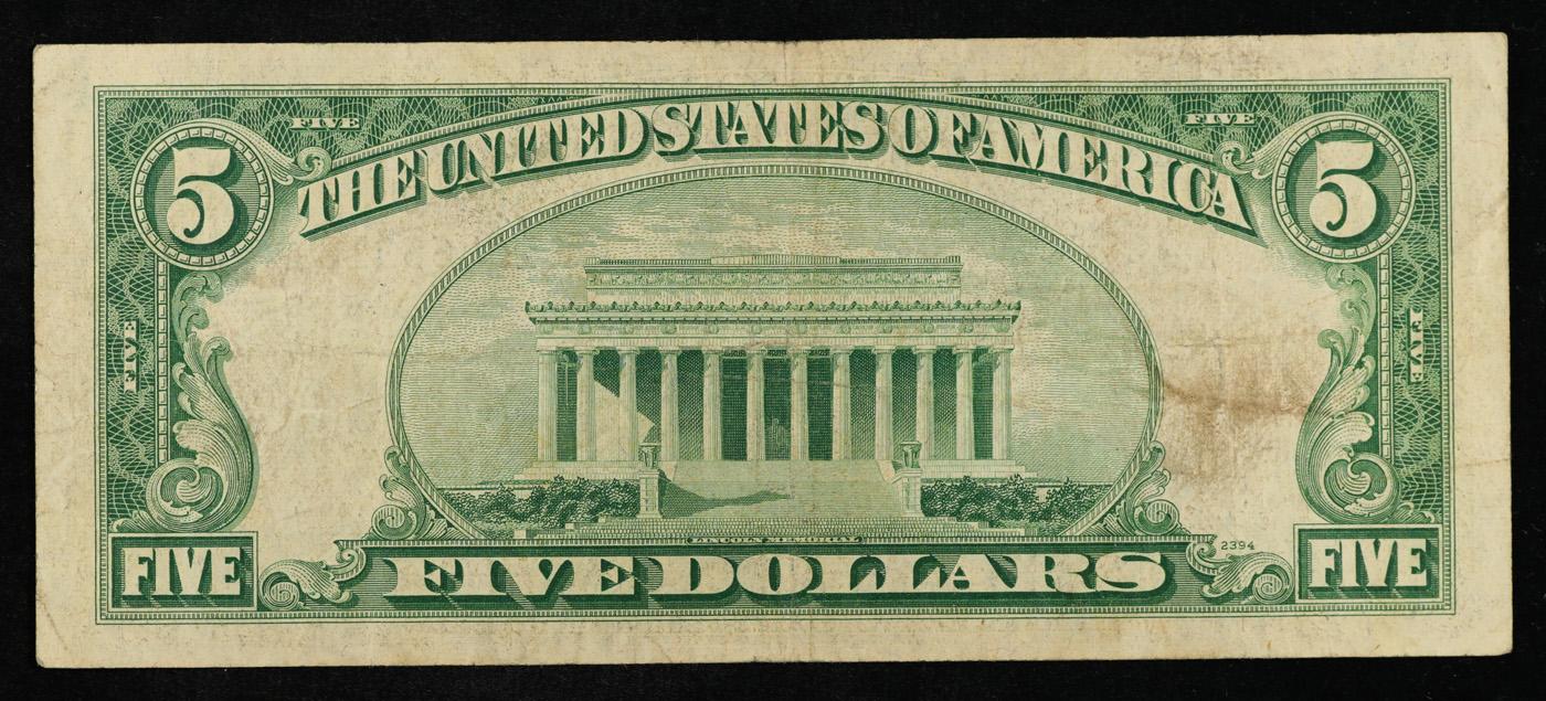 1953A $5 Blue Seal Silver Certificate Grades vf++