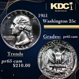 Proof 1951 Washington Quarter 25c Grades GEM Proof Cameo