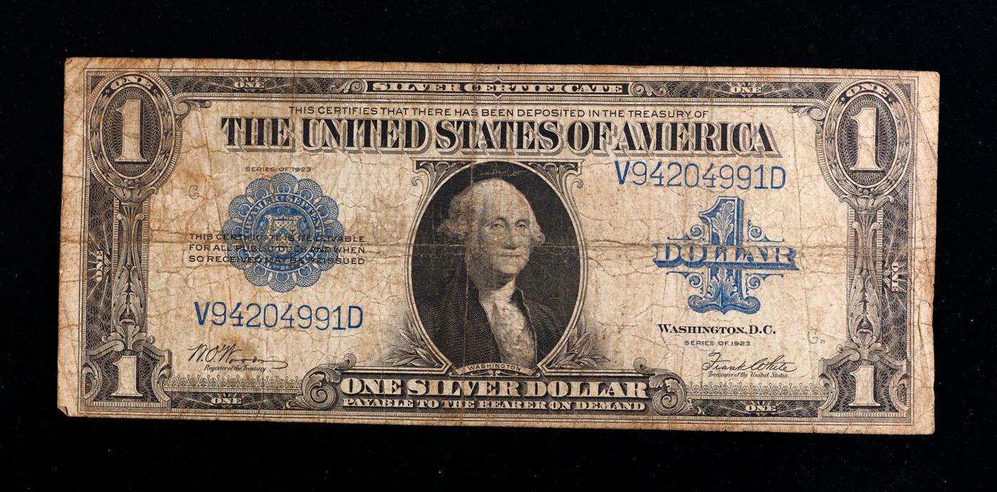 1923 $1 large size Blue Seal Silver Certificate Grades vf, very fine Signatures Woods/White
