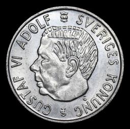 1959 TS Sweden 2 Kronor Silver KM# 827 Grades Select Unc