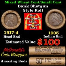 Lincoln Wheat Cent 1c Mixed Roll Orig Brandt McDonalds Wrapper, 1917-d end, 1903 Indian other end
