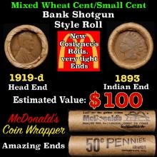 Lincoln Wheat Cent 1c Mixed Roll Orig Brandt McDonalds Wrapper, 1919-d end, 1893 Indian other end