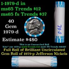 BU Shotgun Jefferson 5c roll, 1979-d 40 pcs Bank $2 Nickel Wrapper