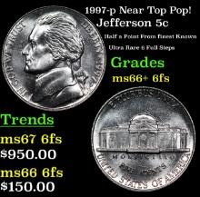 1997-p Jefferson Nickel Near Top Pop! 5c Graded ms66+ 6fs By SEGS