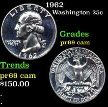 Proof 1962 Washington Quarter 25c Grades GEM++ Proof Cameo