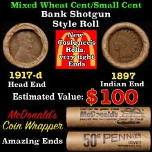 Lincoln Wheat Cent 1c Mixed Roll Orig Brandt McDonalds Wrapper, 1917-d end, 1897 Indian other end