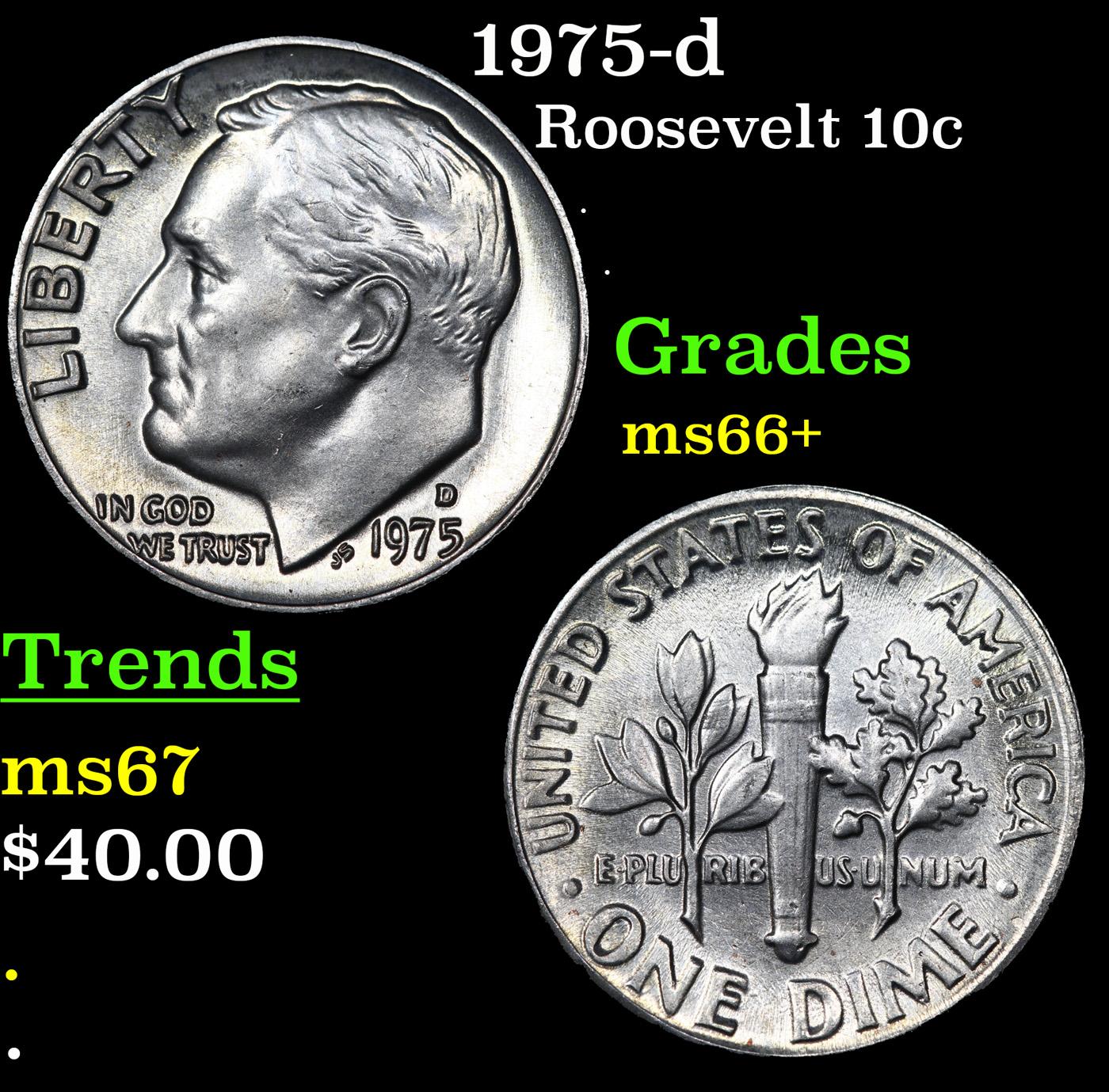 1975-d Roosevelt Dime 10c Grades GEM++ Unc