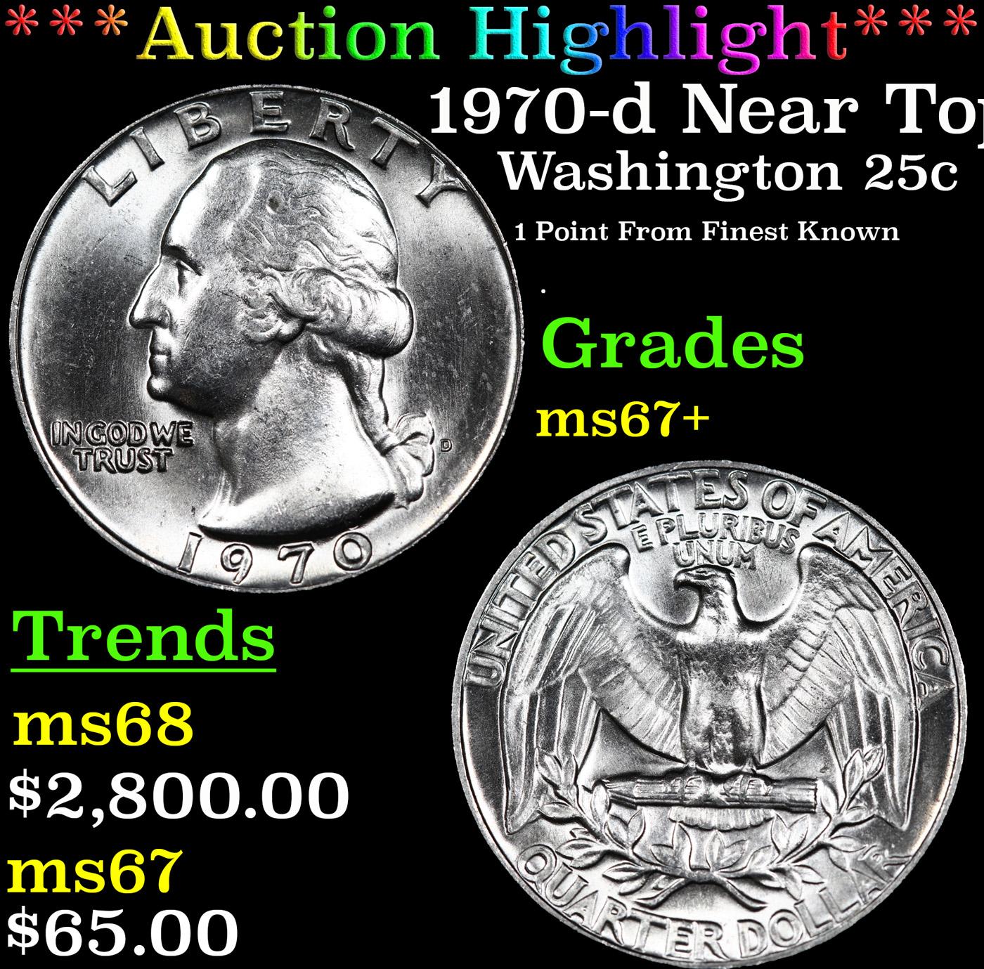 ***Auction Highlight*** 1970-d Washington Quarter Near Top Pop! 25c Graded ms67+ By SEGS (fc)