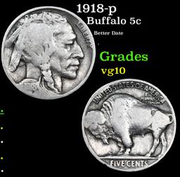 1918-p Buffalo Nickel 5c Grades vg+