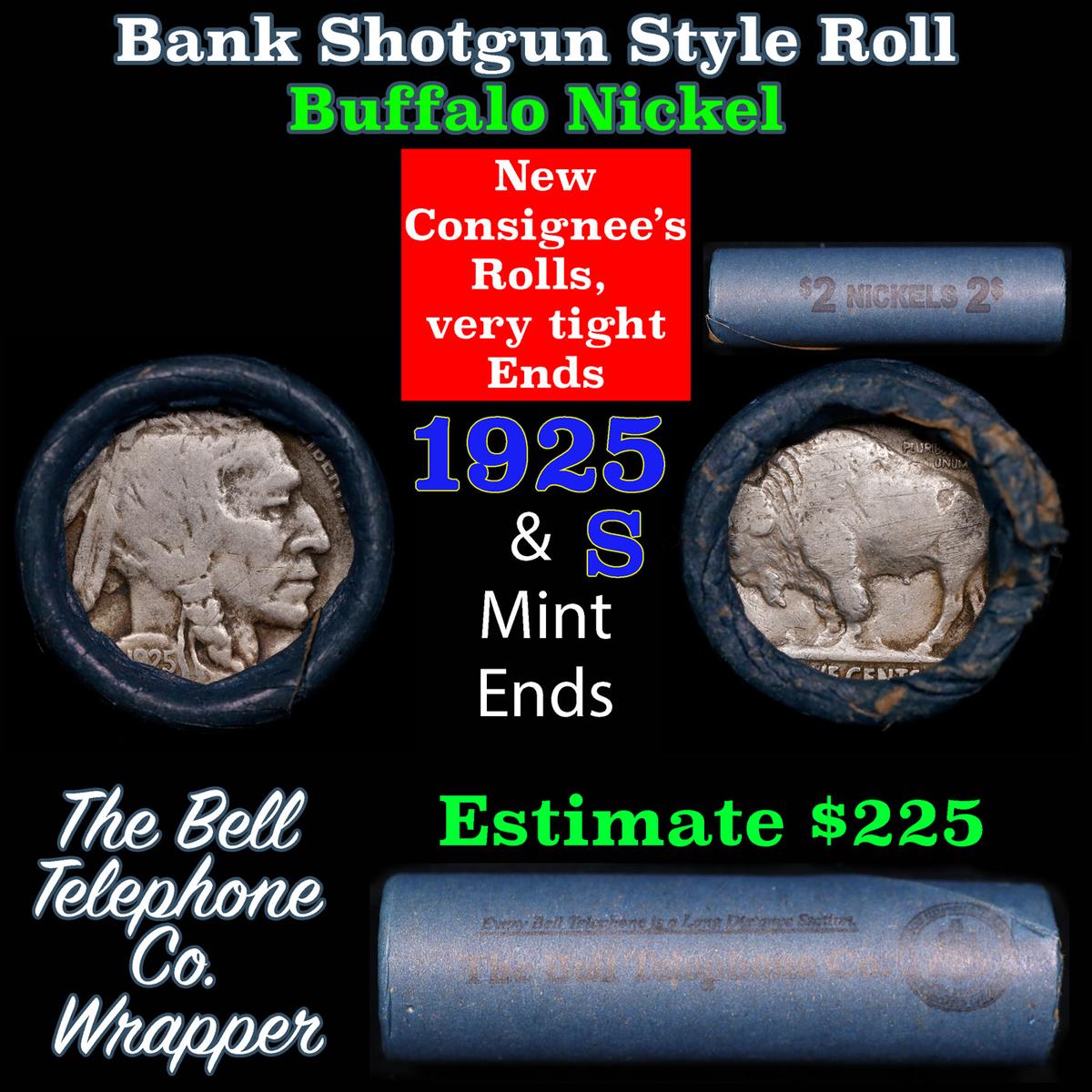 Buffalo Nickel Shotgun Roll in Old Bank Style 'Bell Telephone' Wrapper 1925 & s Mint Ends