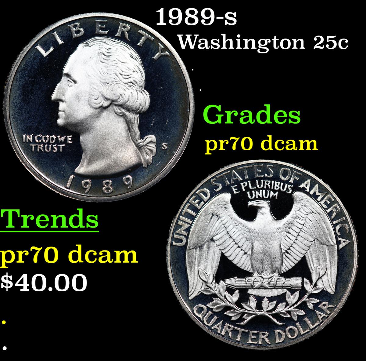 Proof 1989-s Washington Quarter 25c Grades GEM++ Proof Deep Cameo