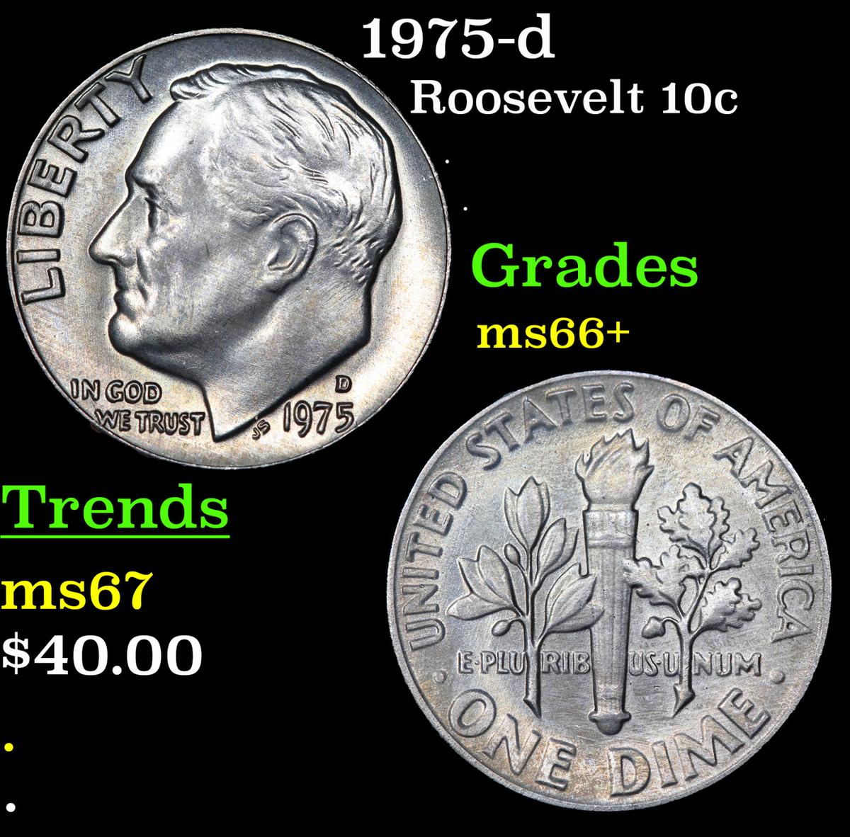 1975-d Roosevelt Dime 10c Grades GEM++ Unc