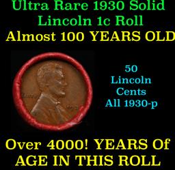 Shotgun Lincoln 1c roll, 1930-p 50 pcs Bank Wrapper 50c Over 90 Years Old!