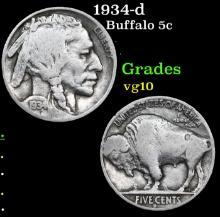 1934-d Buffalo Nickel 5c Grades vg+