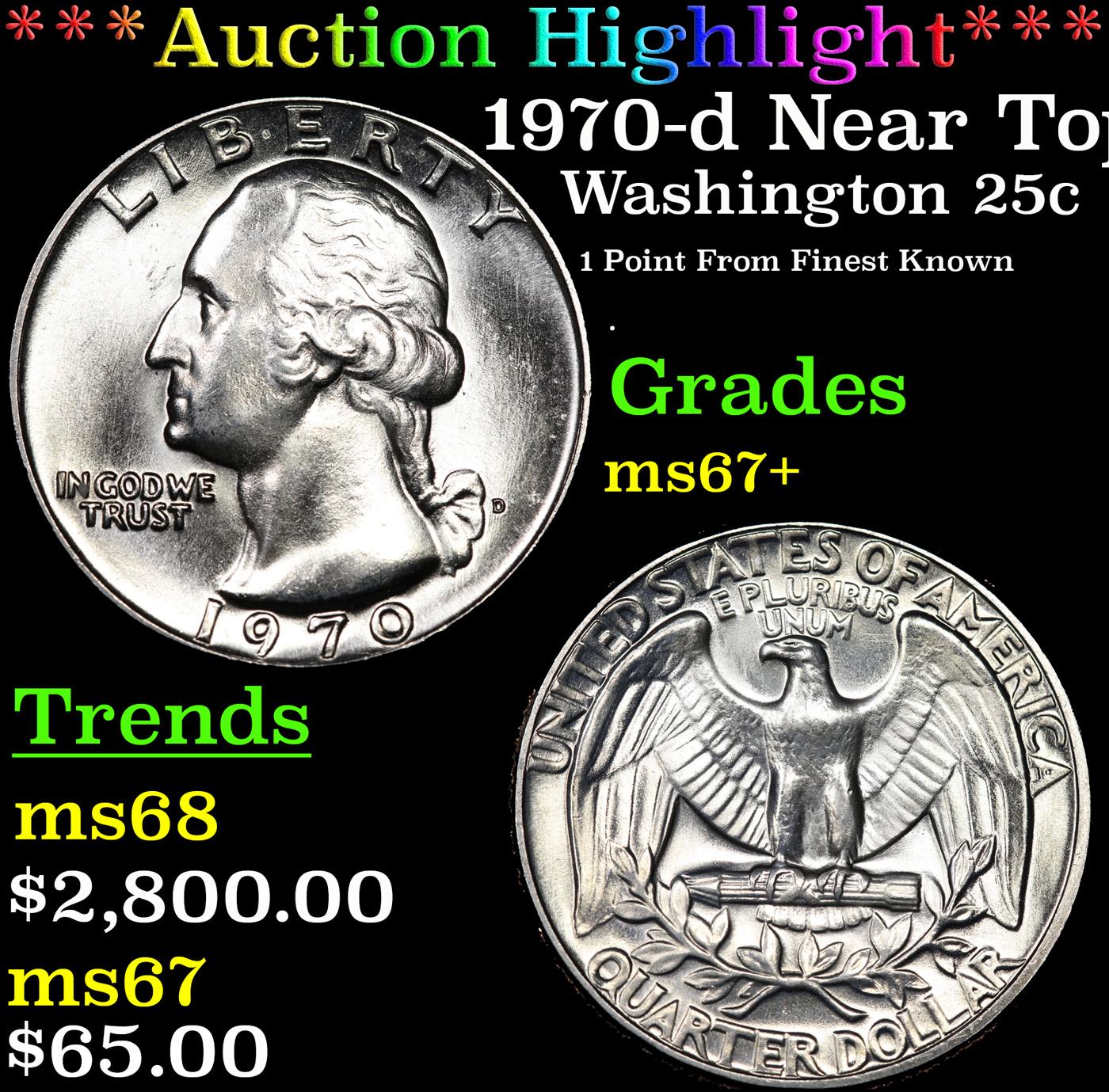 ***Auction Highlight*** 1970-d Washington Quarter Near Top Pop! 25c Graded ms67+ By SEGS (fc)