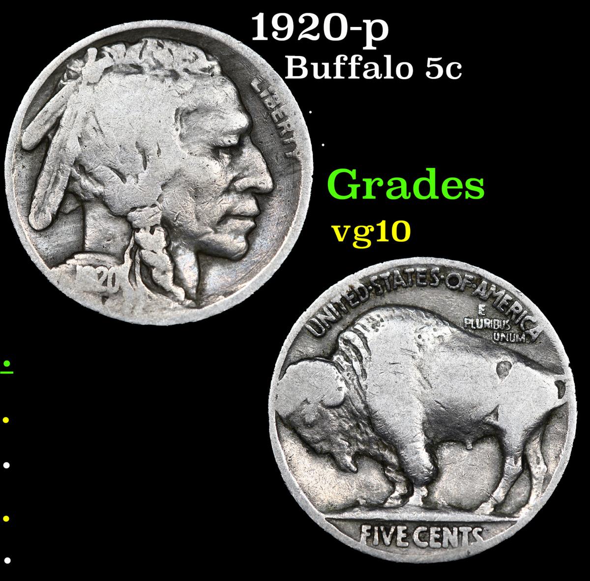 1920-p Buffalo Nickel 5c Grades vg+