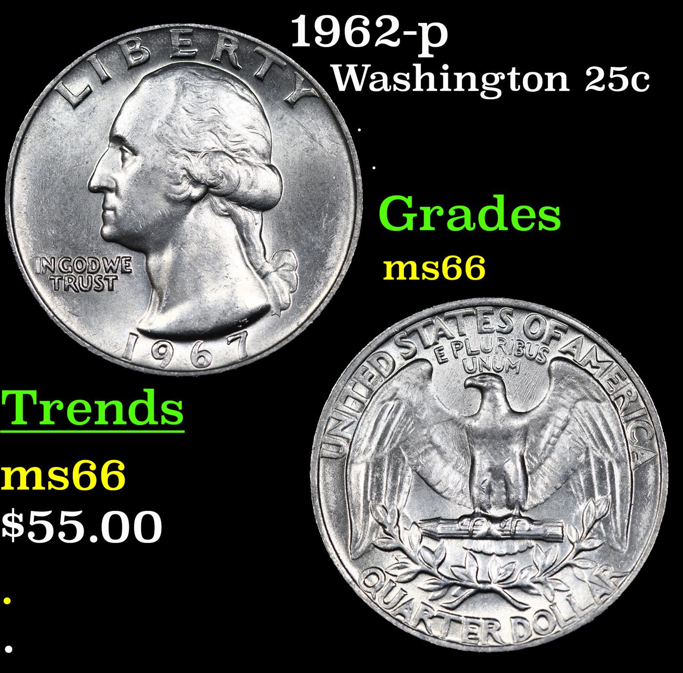 1962-p Washington Quarter 25c Grades GEM+ Unc