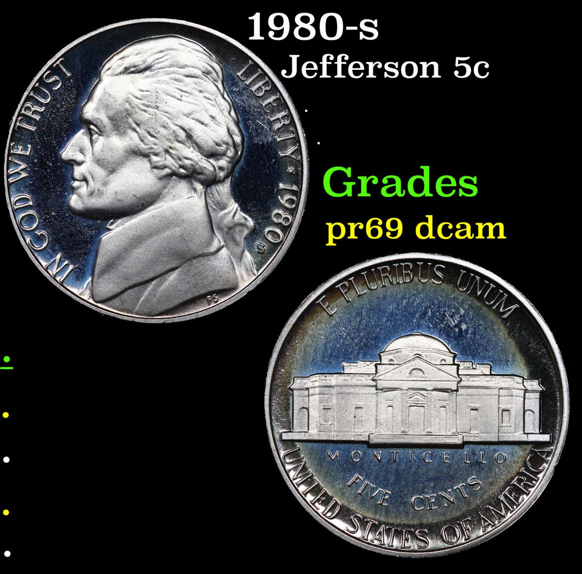 Proof 1980-s Jefferson Nickel 5c Grades GEM++ Proof Deep Cameo