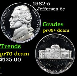 Proof 1982-s Jefferson Nickel 5c Grades GEM++ Proof Deep Cameo