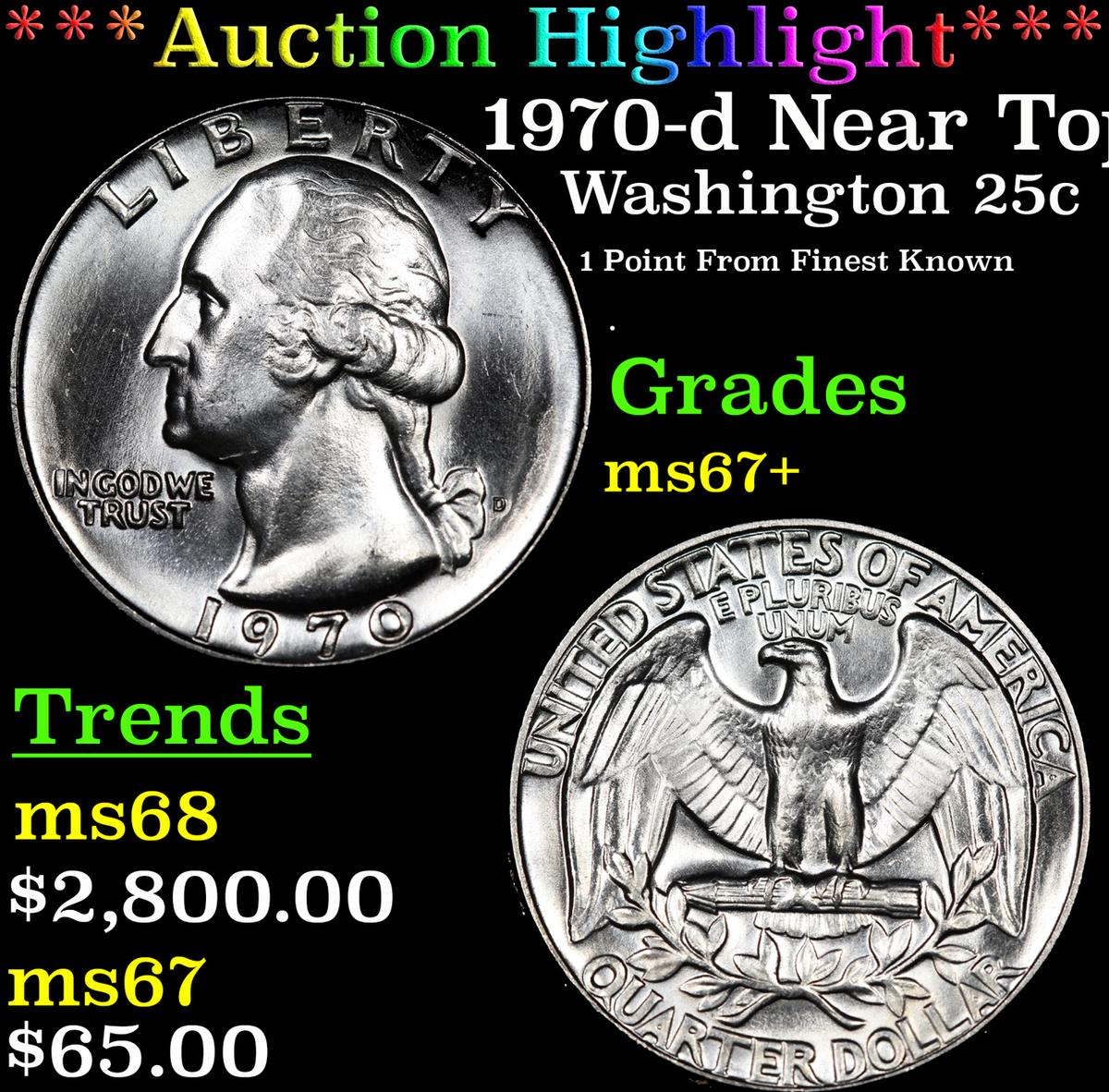 ***Auction Highlight*** 1970-d Washington Quarter Near Top Pop! 25c Graded ms67+ By SEGS (fc)