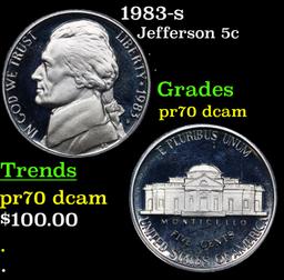 Proof 1983-s Jefferson Nickel 5c Graded pr70 dcam By SEGS