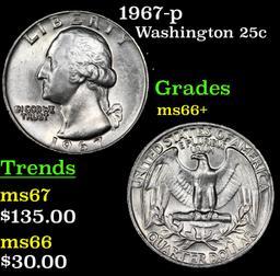 1967-p Washington Quarter 25c Grades GEM++ Unc