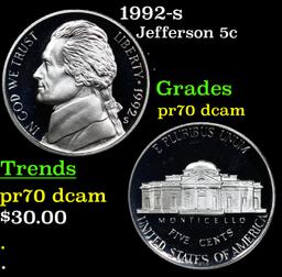 Proof 1992-s Jefferson Nickel 5c Grades GEM++ Proof Deep Cameo