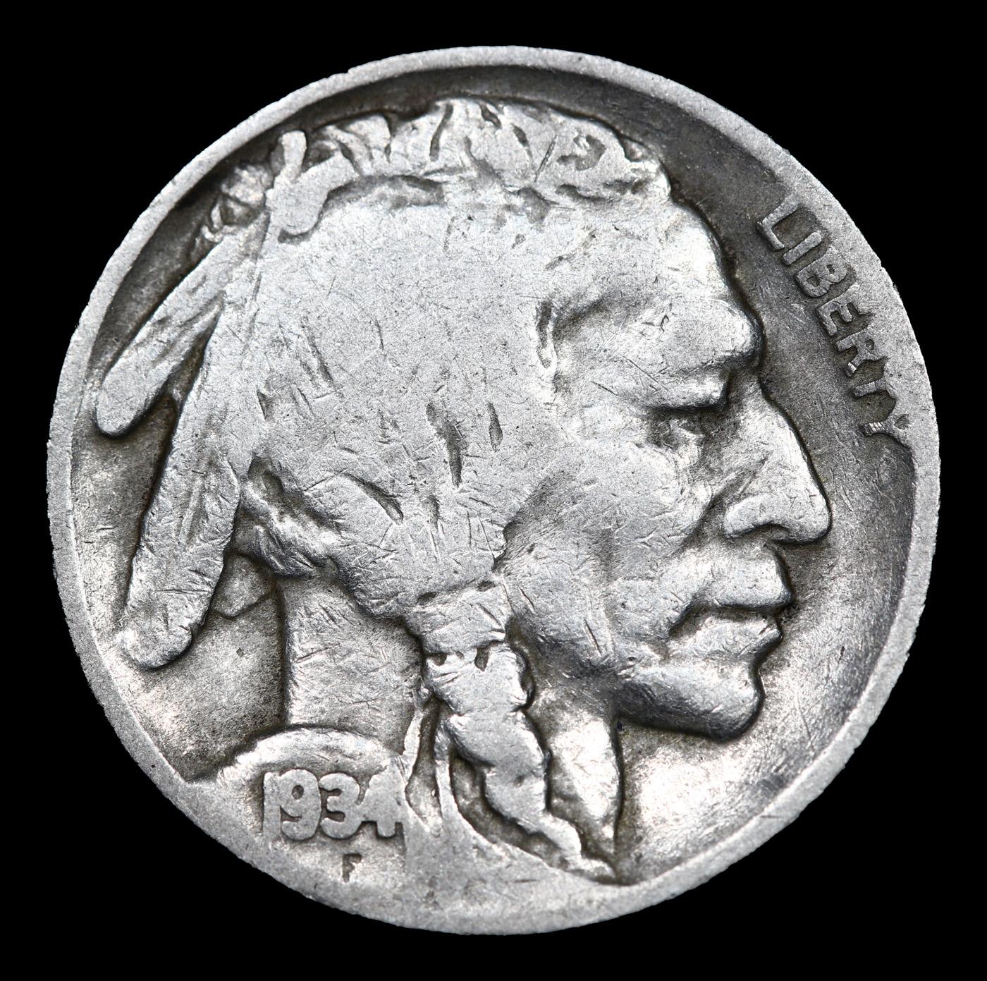 1934-d Buffalo Nickel 5c Grades vg+