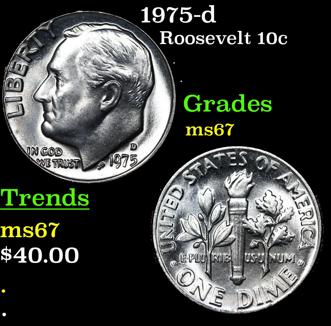 1975-d Roosevelt Dime 10c Grades GEM++ Unc