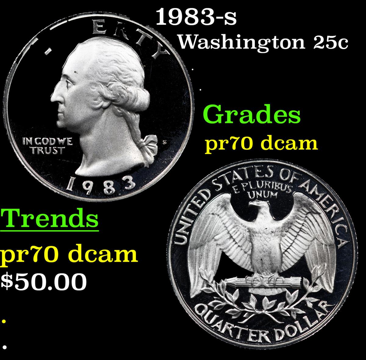 Proof 1983-s Washington Quarter 25c Grades GEM++ Proof Deep Cameo