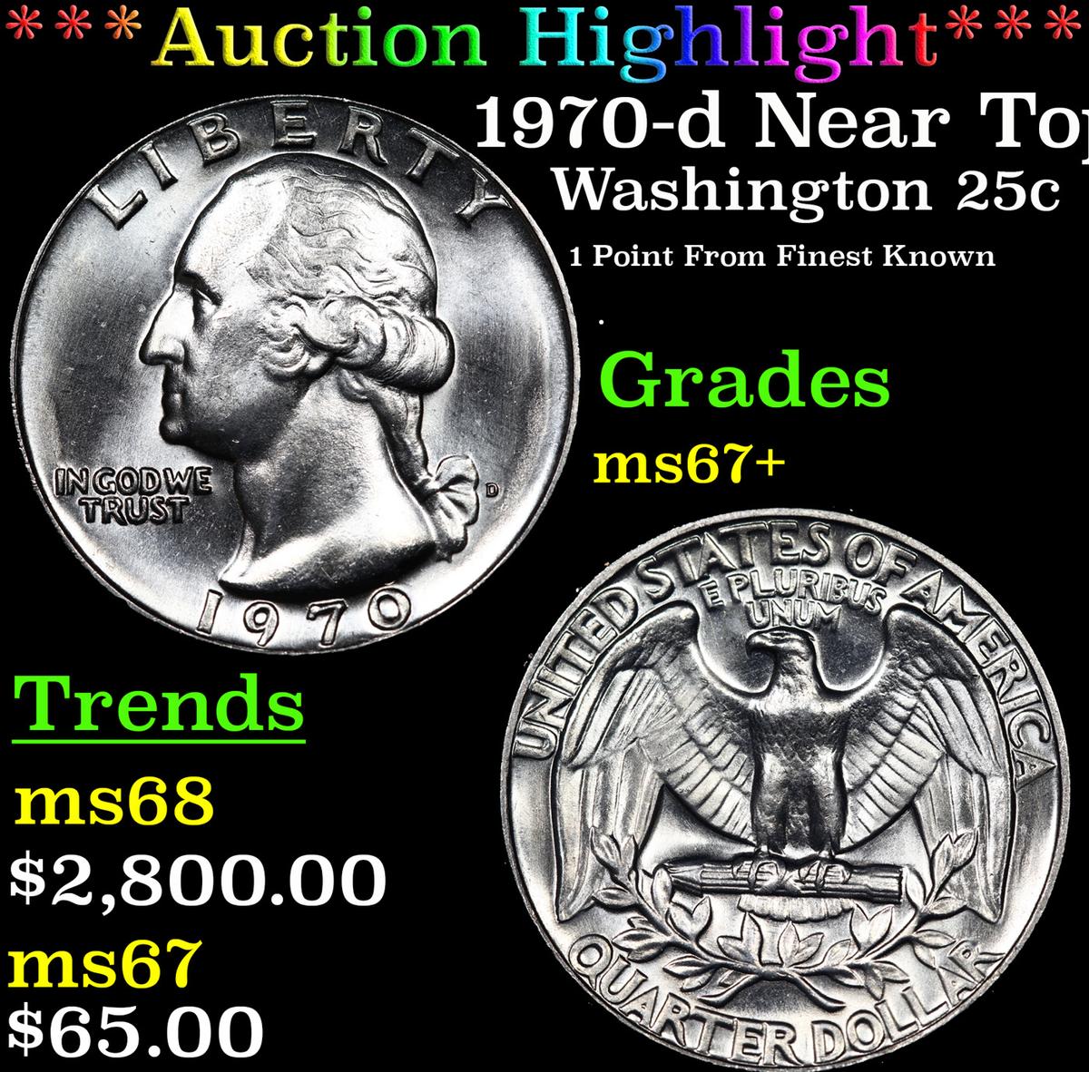 ***Auction Highlight*** 1970-d Washington Quarter Near Top Pop! 25c Graded ms67+ By SEGS (fc)