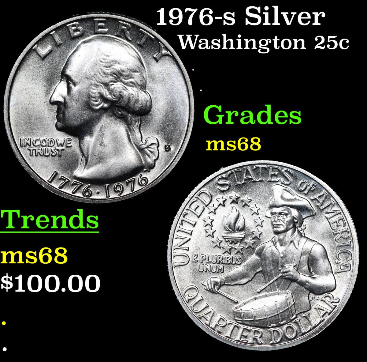 1976-s Silver Washington Quarter 25c Grades GEM+++ Unc