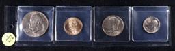 Intresting Page of 4 US Coins Washington Quarter, Kennedy 50c, Presidential $1, Eisenhower $1