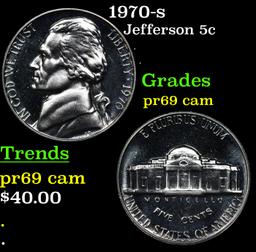 Proof 1970-s Jefferson Nickel 5c Grades GEM++ Proof Cameo