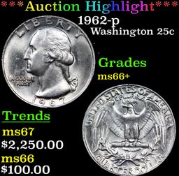 ***Auction Highlight*** 1962-p Washington Quarter 25c Graded ms66+ By SEGS (fc)