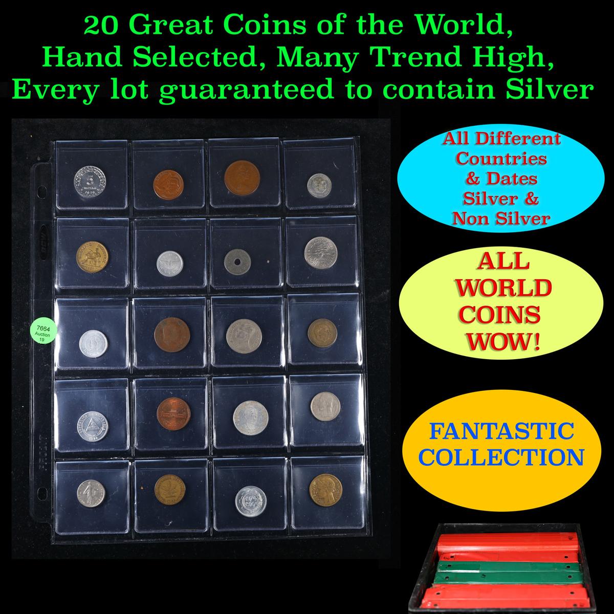 20 Great Coins of the World, hand selected, many trend high, every lot guaranteed to contain Silver.