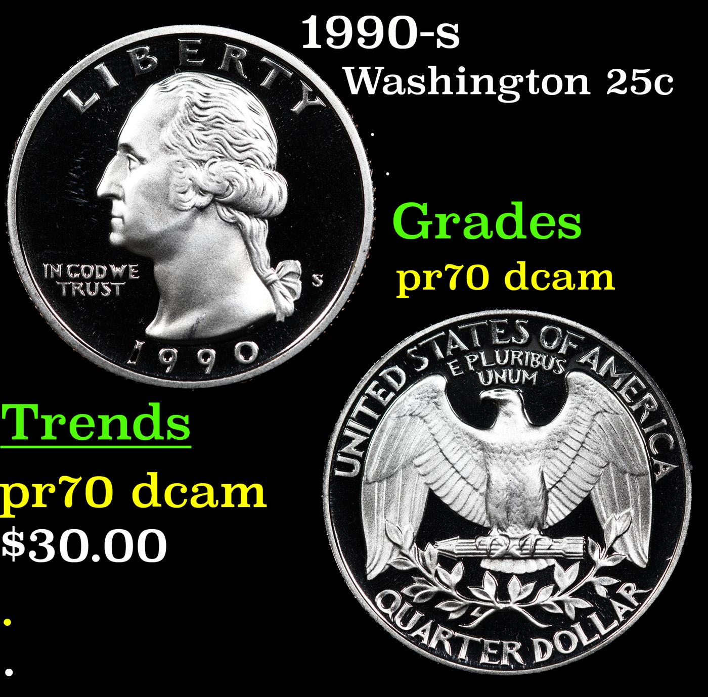 Proof 1990-s Washington Quarter 25c Grades GEM++ Proof Deep Cameo