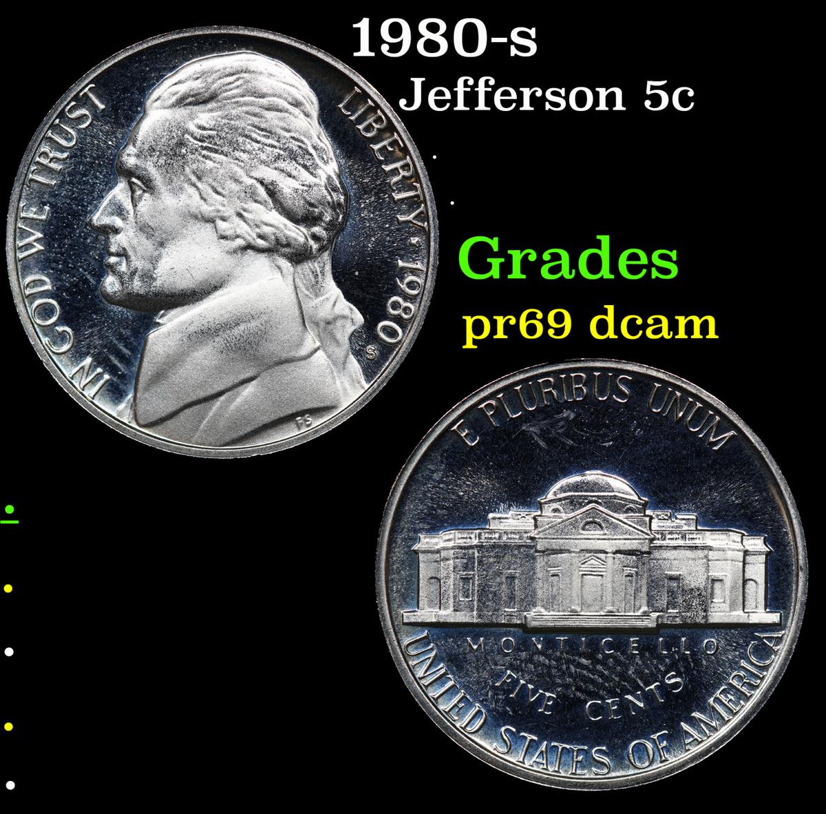 Proof 1980-s Jefferson Nickel 5c Grades GEM++ Proof Deep Cameo