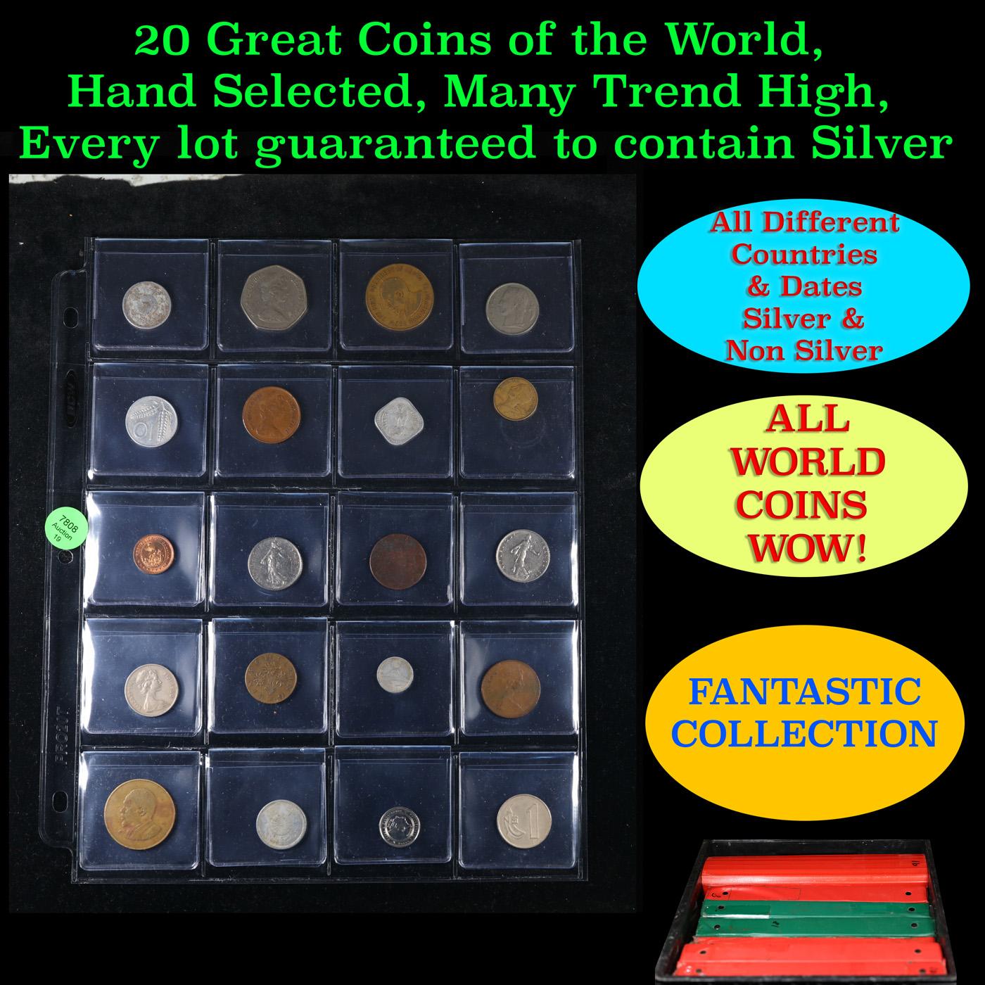 20 Great Coins of the World, hand selected, many trend high, every lot guaranteed to contain Silver.