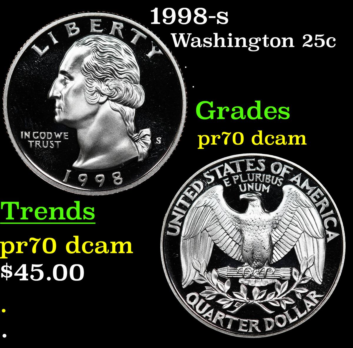 Proof 1998-s Washington Quarter 25c Grades GEM++ Proof Deep Cameo