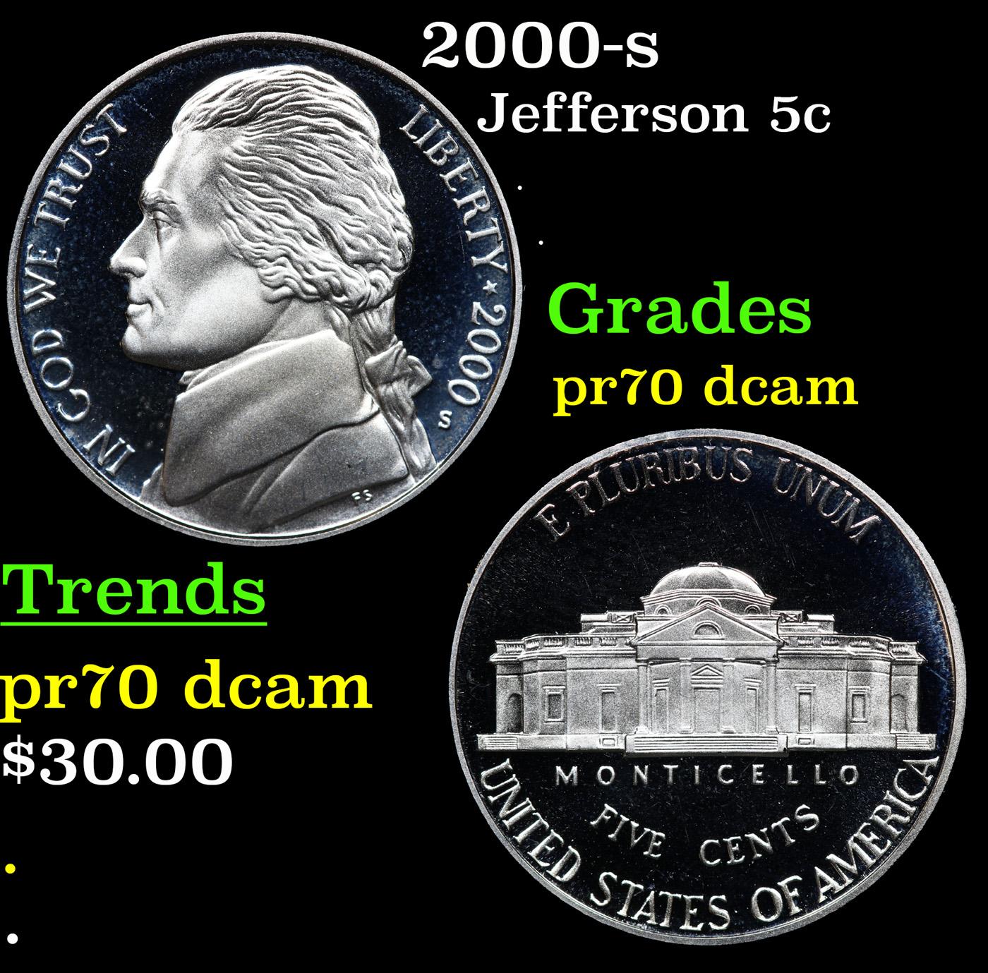 Proof 2000-s Jefferson Nickel 5c Grades GEM++ Proof Deep Cameo