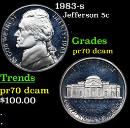 Proof 1983-s Jefferson Nickel 5c Graded pr70 dcam By SEGS