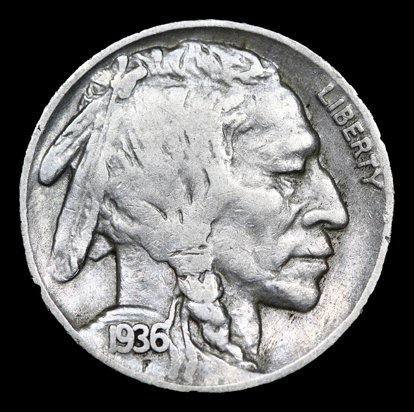 1936-p Buffalo Nickel 5c Grades vf+